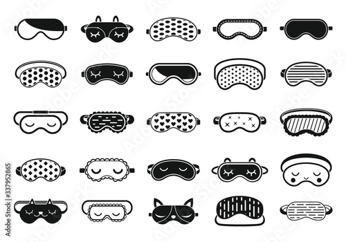 Eye sleeping mask icons set. Simple set of eye sleeping mask vector icons for web design on white background