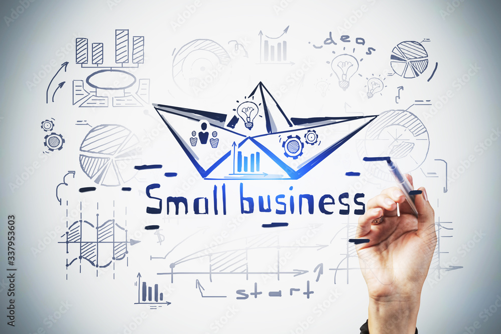 Woman hand drawing small business sketch Woman hand drawing small business sketch