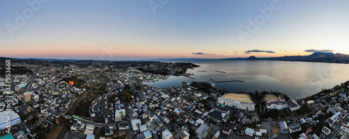 大分県日出町の上空より別府湾をパノラマ空撮