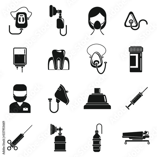 Emergency anesthesia icons set. Simple set of emergency anesthesia vector icons for web design on white background