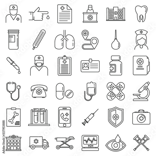 Private clinic hospital icons set. Outline set of private clinic hospital vector icons for web design isolated on white background