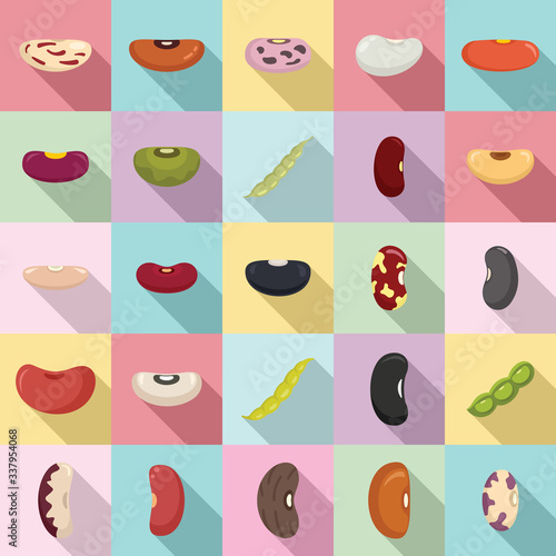 Kidney bean icons set. Flat set of kidney bean vector icons for web design