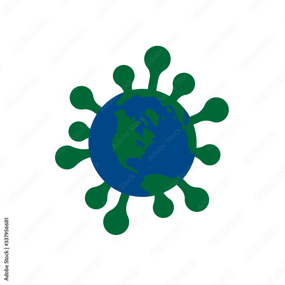 Coronavirus 2019-nCoV Earth. Corona virus flat map icon design. World sign isolated white background. China pathogen respiratory infection. Influenza global pandemic. Corona-virus. Vector illustration Coronavirus 2019-nCoV Earth. Corona virus flat map icon design. World sign isolated white background. China pathogen respiratory infection. Influenza global pandemic. Corona-virus. Vector illustration