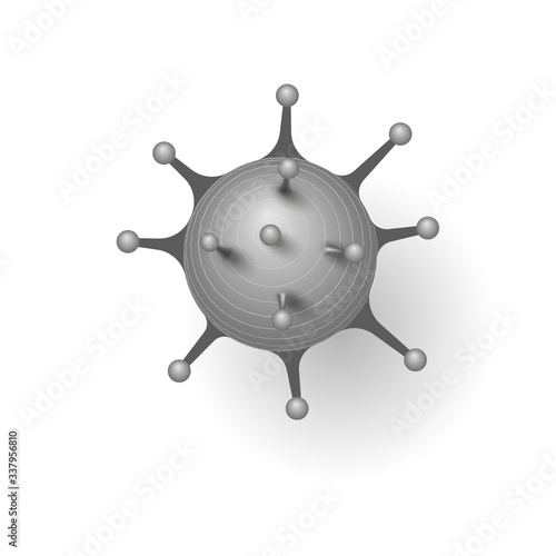 Coronavirus 2019-nCoV. Corona virus 3D icon. Gray sign isolated on white background. China pathogen respiratory infection. Design bacteria-cell. Influenza pandemic. Corona-virus. Vector illustration