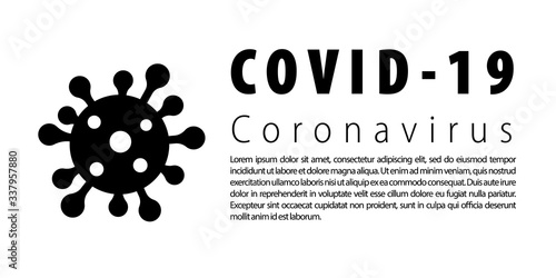 Coronavirus 2019-nCoV infographic. Corona virus 3D icon banner. Black sign isolated white background. Pathogen respiratory infection. Poster bacteria-cell pandemic. Corona-virus. Vector illustration