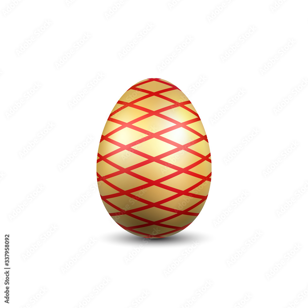 Easter egg 3D icon. Red gold egg, isolated white background. Bright realistic design, decoration for Happy Easter celebration. Holiday element. Shiny pattern. Spring symbol. Vector illustration Easter egg 3D icon. Red gold egg, isolated white background. Bright realistic design, decoration for Happy Easter celebration. Holiday element. Shiny pattern. Spring symbol. Vector illustration