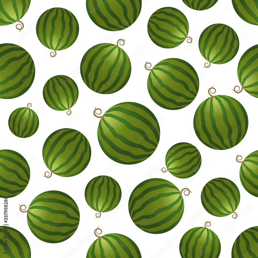 Vector watermelon seamless pattern. Whole watermelon on white background. Colorful vector illustration in flat style. Vector watermelon seamless pattern. Whole watermelon on white background. Colorful vector illustration in flat style.