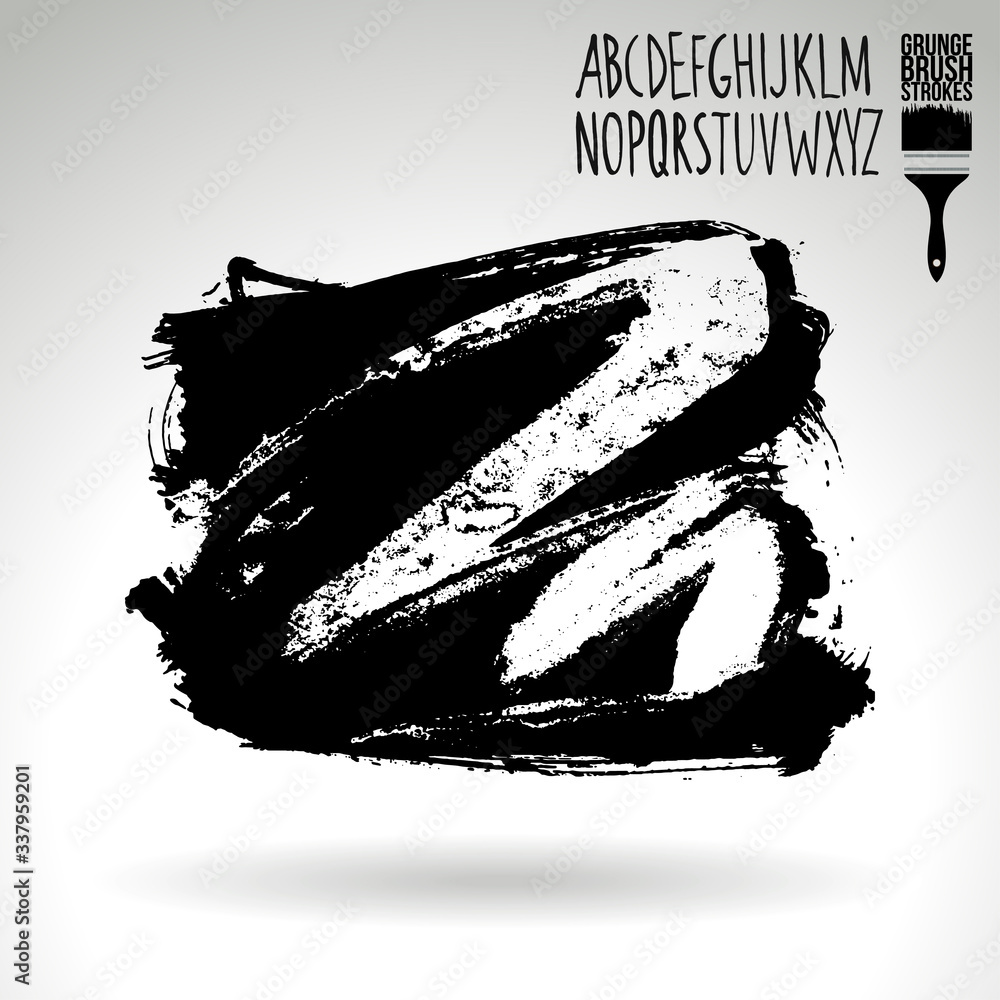 Obraz premium Black brush stroke and texture. Grunge vector abstract hand - painted element. Underline and border design.