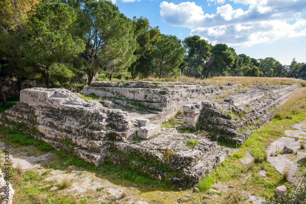ruins of ancient Altar of Hieron (Ara di Ierone) at Archaeological Park of Neapolis, Syracuse, Sicily, Italy