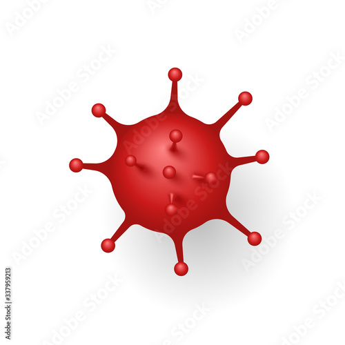 Coronavirus 2019-nCoV. Corona virus 3D icon. Red sign isolated on white background. China pathogen respiratory infection. Design bacteria-cell. Influenza pandemic. Corona-virus. Vector illustration