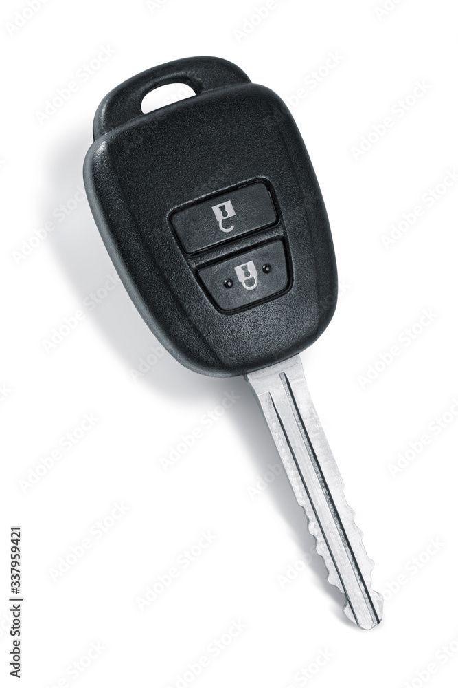 Black car key and remote on white background Black car key and remote on white background