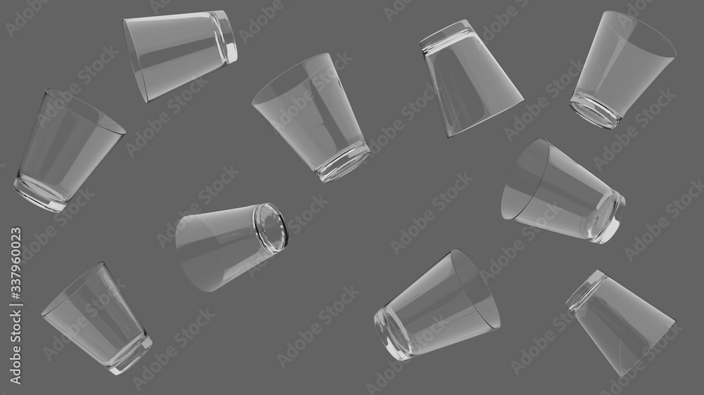 Empty glasses falling. 3D rendering Empty glasses falling. 3D rendering