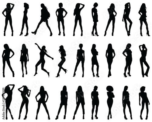 Silhouettes of beautiful and sexy girls on a white background