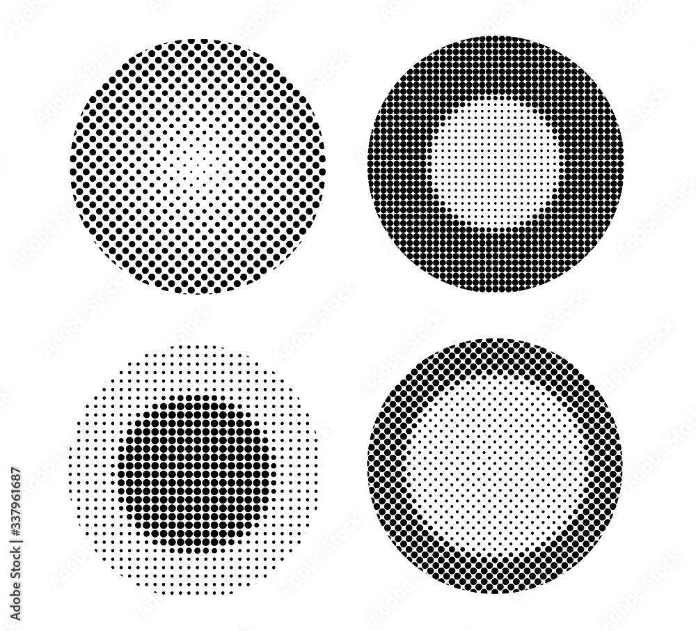 Set of vector halftone circles.