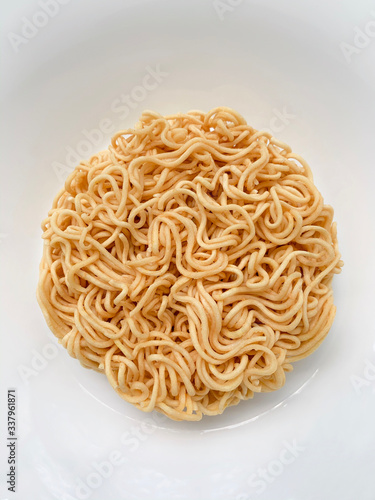 Instant round noodle on dish