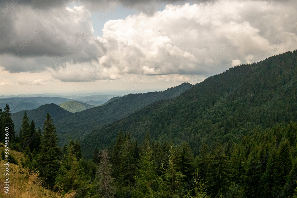 Obraz premium View of Bucegi Mountains, Bucegi National Park, Romania, cloudy day, autumn time