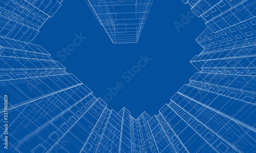 Vector wire-frame model of a multi-storey building