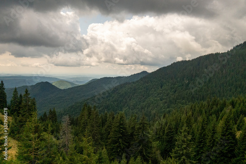 View of Bucegi Mountains, Bucegi National Park, Romania, cloudy day, autumn time