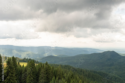 View of Bucegi Mountains   Bucegi National Park   Romania  cloudy day  autumn time