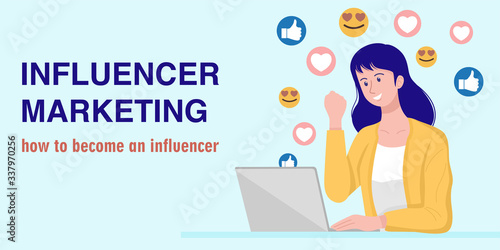 Influencer marketing concept, A young woman watching a live streaming. Vector