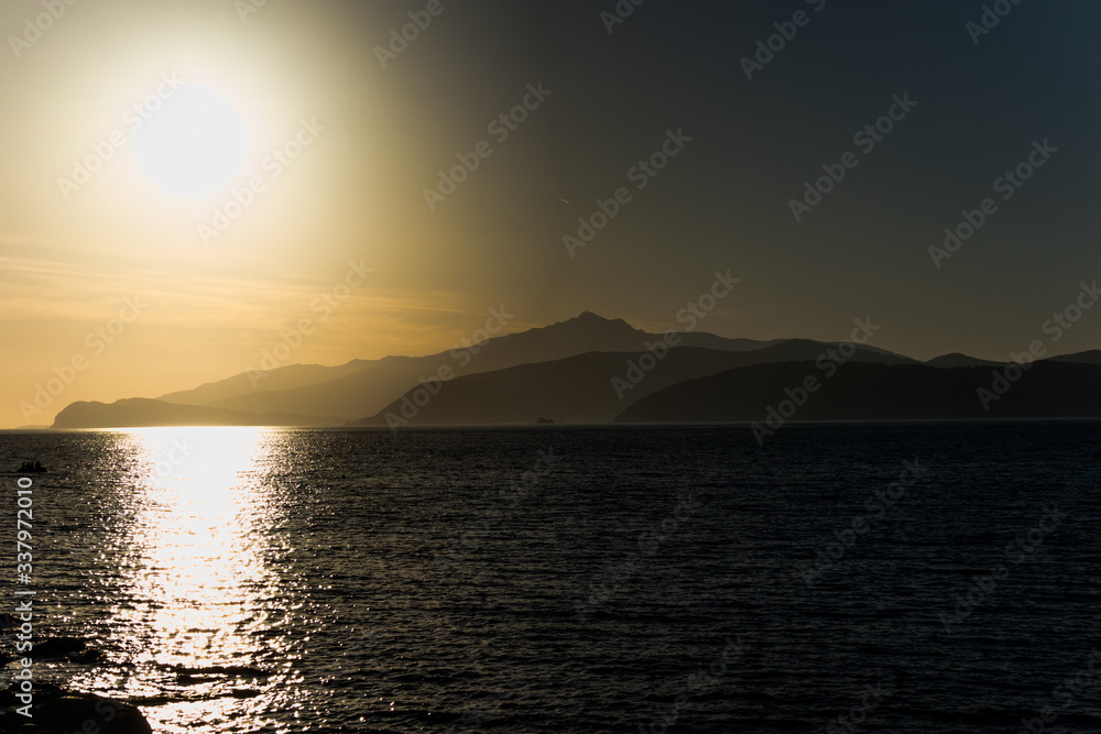 beautiful view of Capanne Mount at sunset on Elba island. Tuscan archipelago, Tuscany, Italy beautiful view of Capanne Mount at sunset on Elba island. Tuscan archipelago, Tuscany, Italy