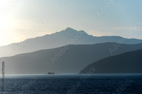 beautiful view of Capanne Mount at sunset on Elba island. Tuscan archipelago, Tuscany, Italy