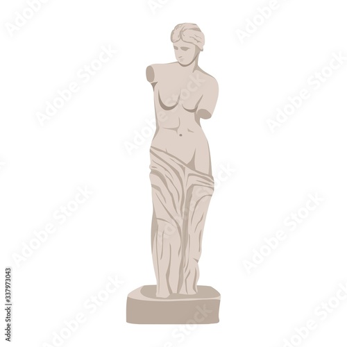 White female sculpture isolated on white background. Venus statue - Roman Goddess of Love. Vector illustration