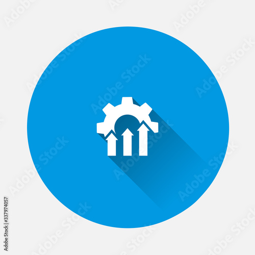 Improve vector icon on blue background. Flat image with long shadow.