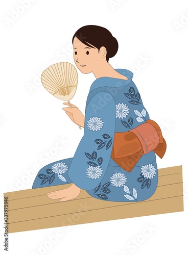 Japanese woman who is wearing kimono in summer.