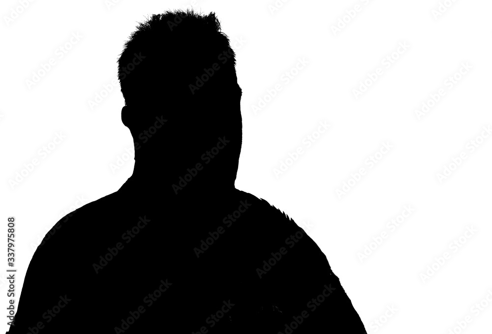Male person silhouette over white Male person silhouette over white