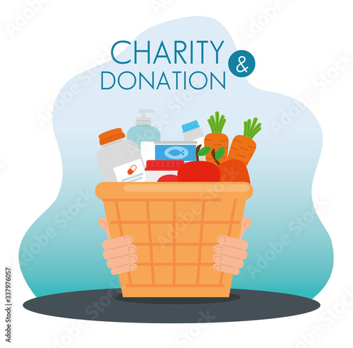charity donation basket with food vector illustration design