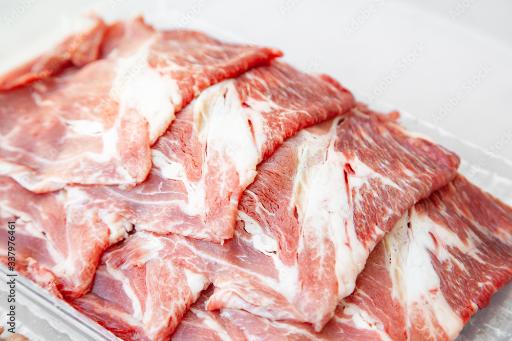 Freshness sliced raw beef in food container