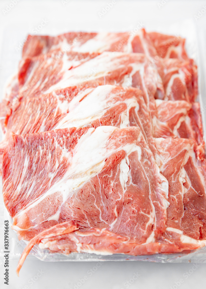 Freshness sliced raw beef in food container Freshness sliced raw beef in food container