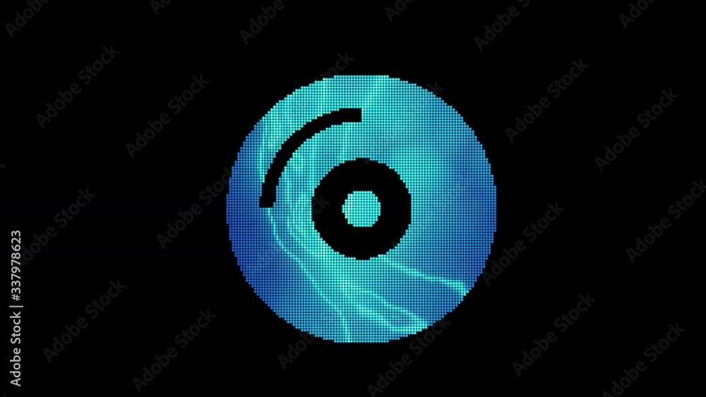 The symbol compact disc is assembled from small balls. Then it shimmers with blue. It crumbles and disappears. In - Out loop. Alpha channel Premultiplied - Matted with color black The symbol compact disc is assembled from small balls. Then it shimmers with blue. It crumbles and disappears. In - Out loop. Alpha channel Premultiplied - Matted with color black