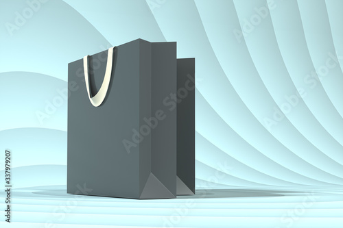 Paper shopping bag, product packaging, 3d rendering.