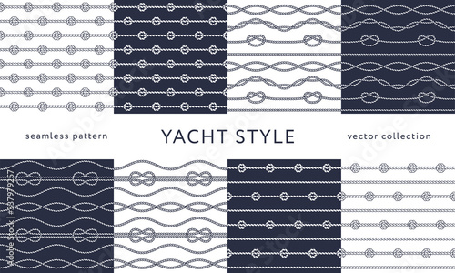 Nautical rope seamless patterns. Yacht style design.