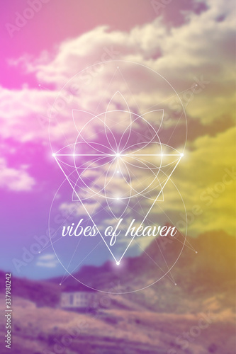 Sacred geometry inspired vector illustration with interlocking circles and triangles.