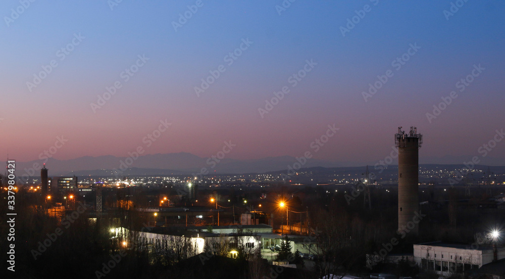 Blue hour over city - City of Ploiesti , Romania in the dusk