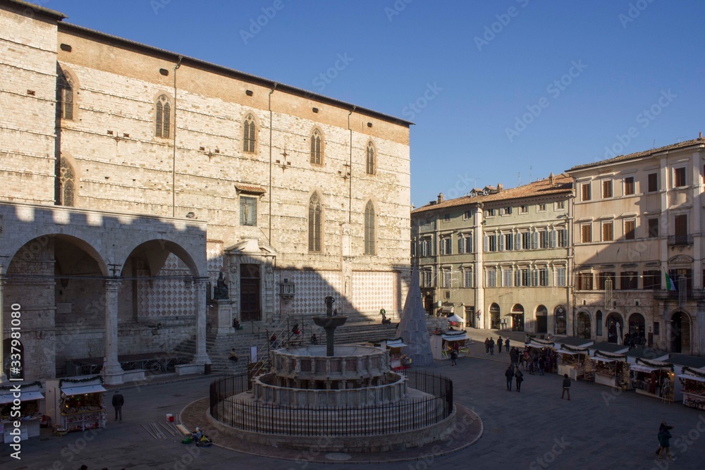 Piazza Maggiore square in Perugia at Christmas time
