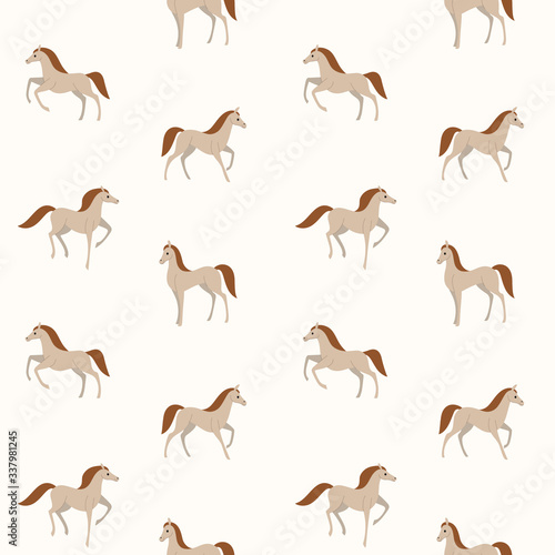 Simple seamless trendy animal pattern with horse. Cartoon vector illustration. © Lili Kudrili