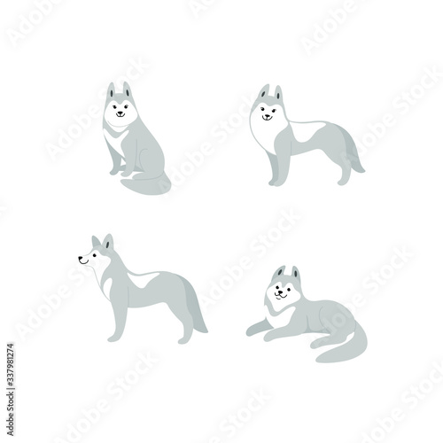 Cartoon husky dogs sketch line icon. Сute dog icons set. Childish print for nursery, kids apparel, poster, postcard, pattern.