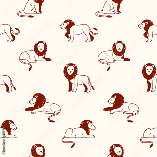 Simple seamless trendy animal pattern with lion. Cartoon vector illustration.