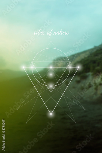 Sacred geometry inspired vector illustration with interlocking circles and triangles.