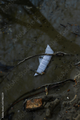 Environmental pollution. Garbage on the river
