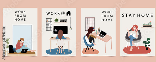 people who freelancers is working on laptop and computer at home.Woman at home in quarantine