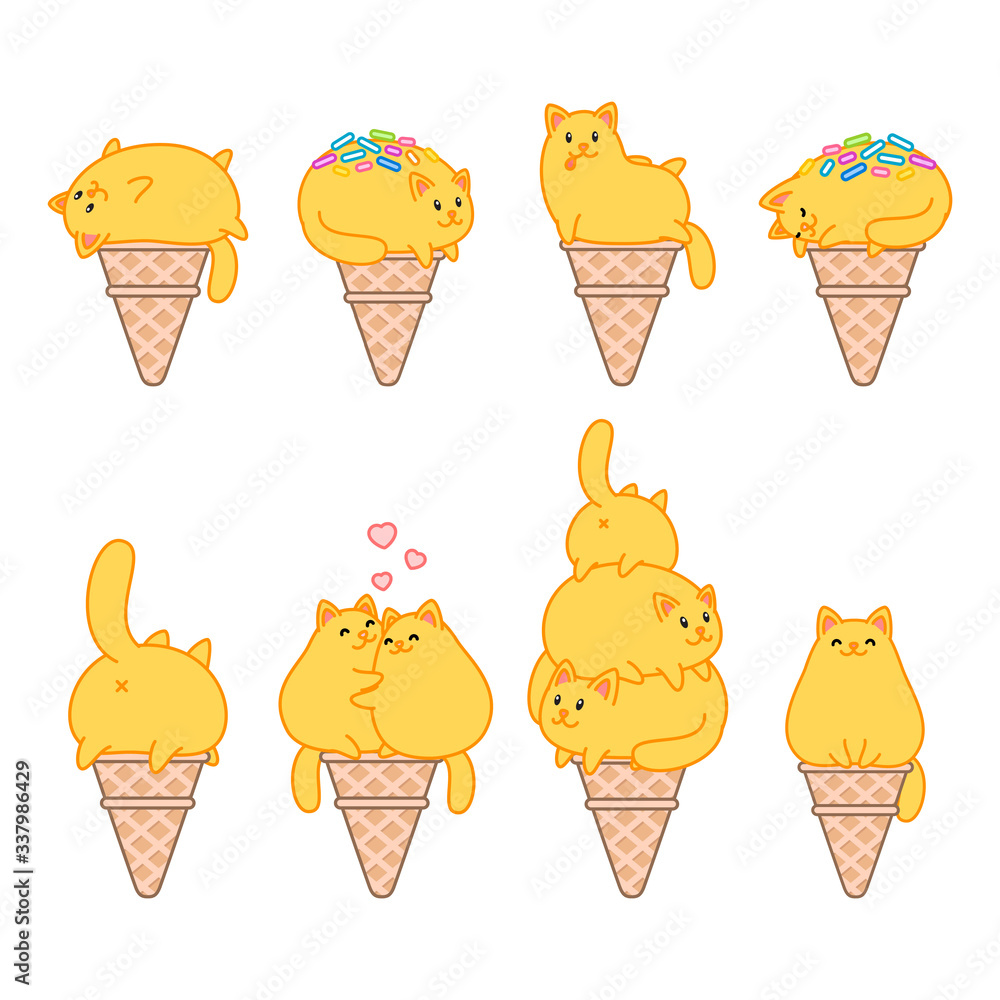 Set of cat icecreams. Illustration of icecreams looks like a funny