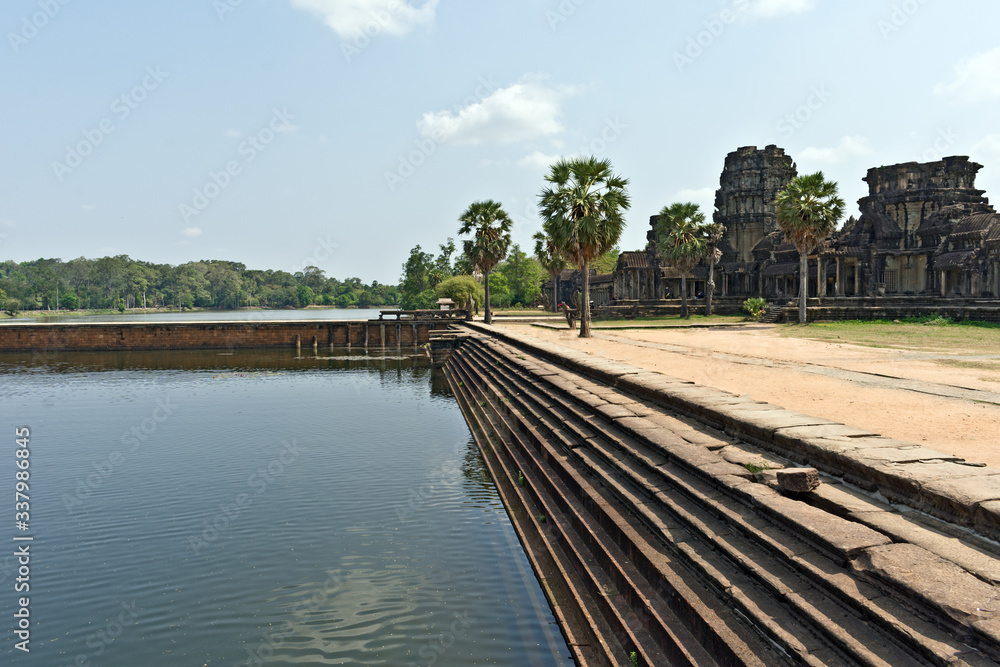 Stairs at Angkor Wat Temple Lake, Cambodia, Asia (UNESCO)
