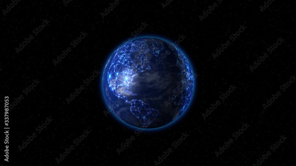 The earth with neon lines rotates in space The earth with neon lines rotates in space