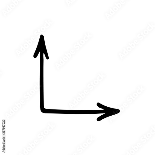 Black turning right arrow vector icon. Hand-drawn vector illustration of a pointer. Double end arrow