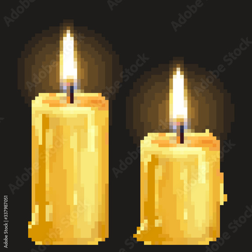 Pixel candle for games and applications. Pixel art 8 bit vector. 